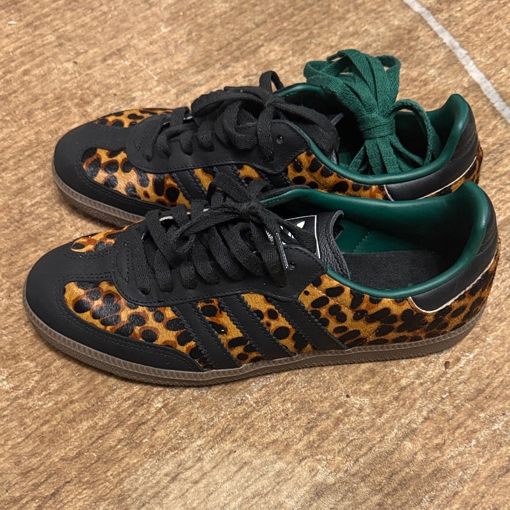 adidas Samba Leopard Print Black & Brown Sneakers with Green Lining